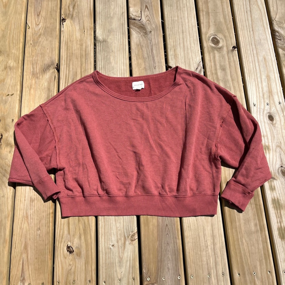 American Eagle Sweatshirt Lightweight Crew Neck Cropped Terracotta Red Orange XL